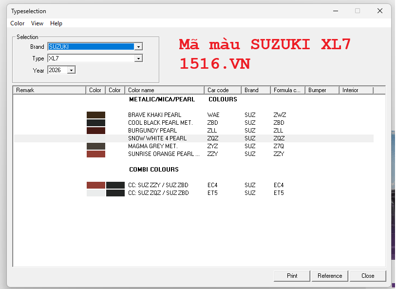 MÃ MÀU XL7 2026