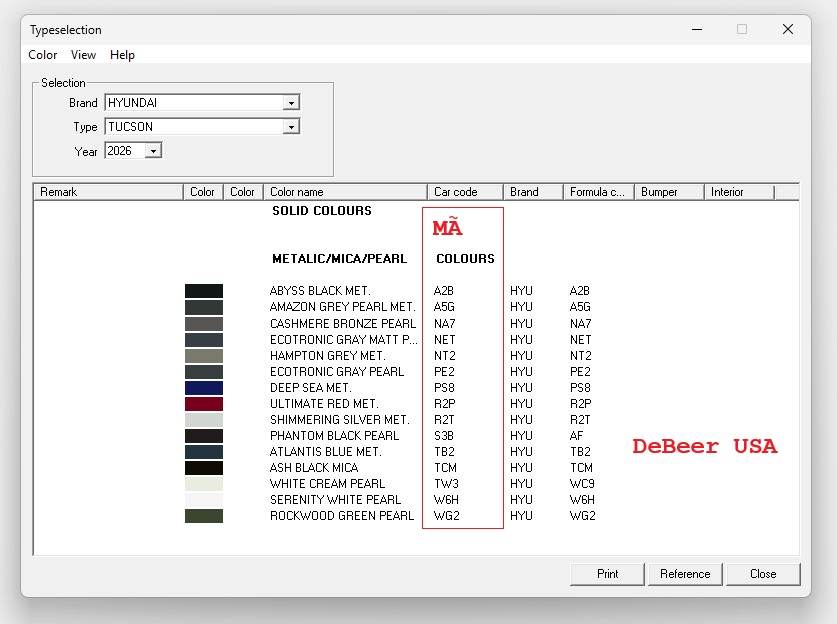 MÃ MÀU HYUNDAI TUCSON 2026